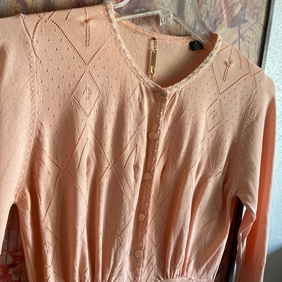 ABS STRETCH BODYCON CARDIGAN SWEATER PEACH BODYCON BEADED EMBELLISHED TOP M - Picture 4 of 12